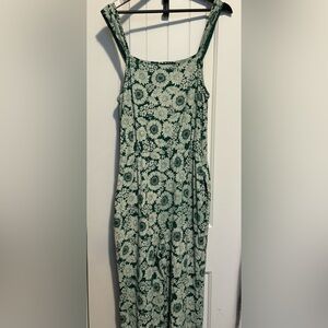 Vada Winter green‎ floral organic cotton boho lightweight jumpsuit size medium